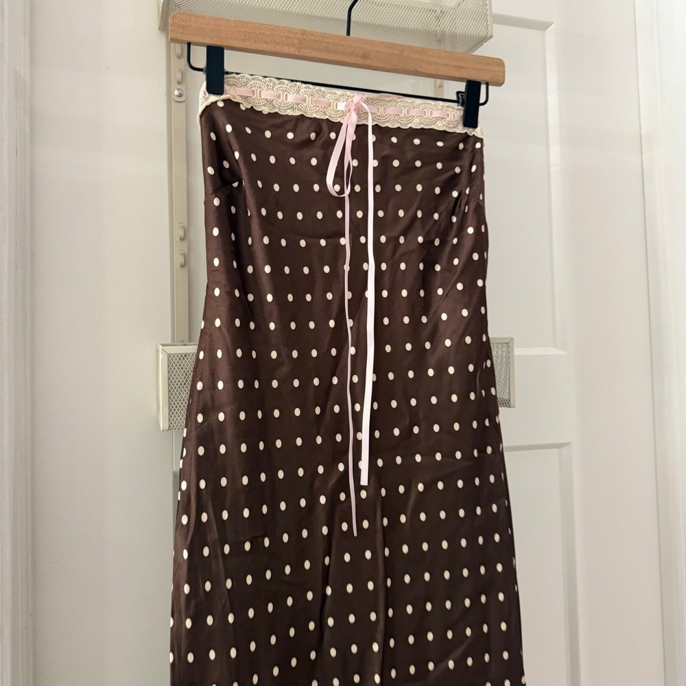NWT For Love &Lemons Daisy Mae Strapless Polka Dot Midi Dress Coquette Barbie XS - Picture 2 of 4